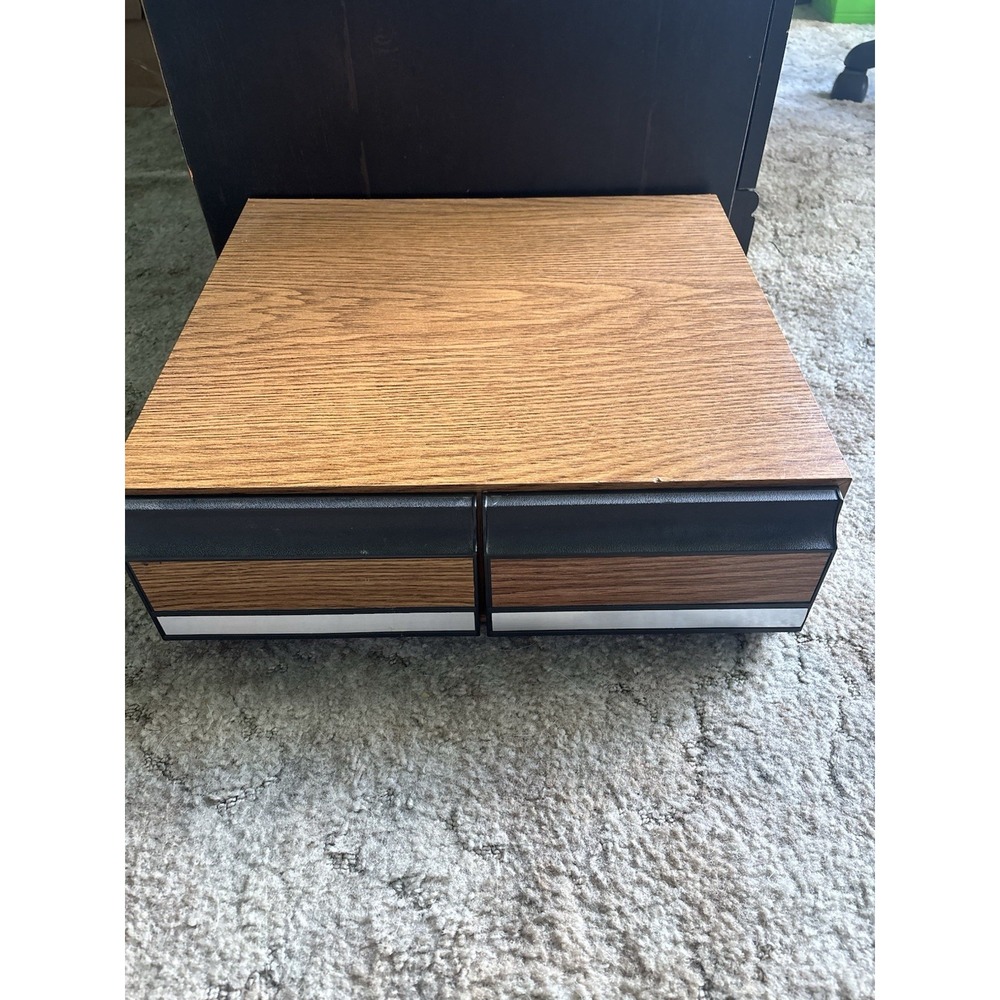Vintage Wood Grain VHS Tape Storage Cabinet 2 Drawer Organizer Holds 24 Tapes